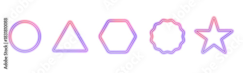 Futuristic neon triangle frame glowing in pink and purple. The shape floats over a dark gradient background. Perfect for modern digital banners and text.