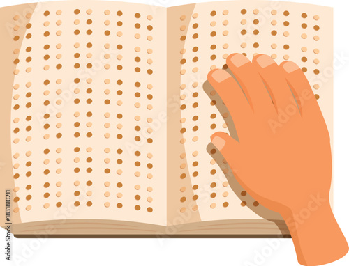 Close up of a hand gently gliding over the raised dots of a braille book, experiencing the joy of reading through touch