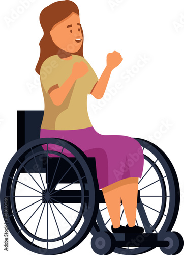 Happy disabled woman is celebrating in her wheelchair, demonstrating resilience, independence, and a positive outlook on life