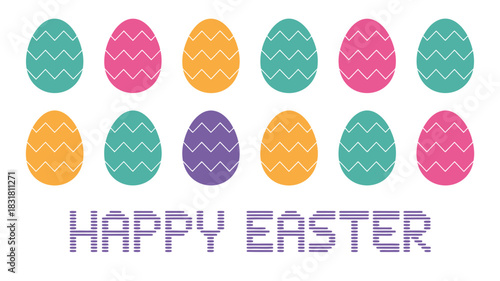 Retro 80s style grid of colorful eggs with a vibrant nostalgic design