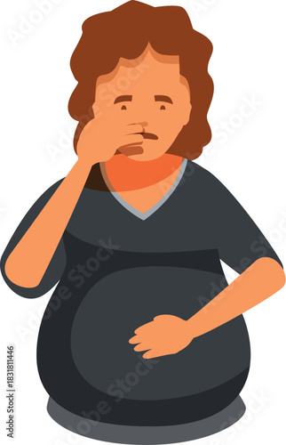 Pregnant woman experiencing nausea and covering her nose, a common symptom during pregnancy