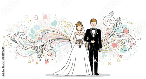 Vector illustration of bride and groom 