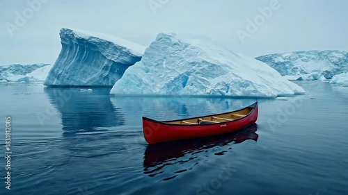 Wallpaper Mural Red Canoe Navigates Through Majestic Icebergs in Arctic Waters. Torontodigital.ca