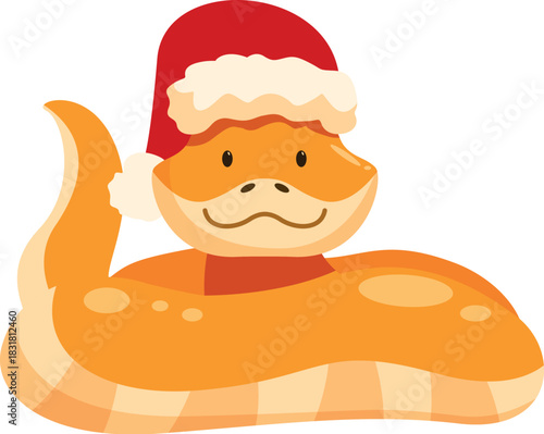Adorable orange snake wearing a christmas santa hat, perfect for holiday themed projects
