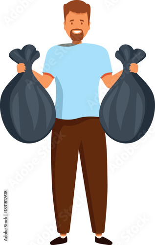 Man holding two garbage bags, promoting recycling and responsible waste management