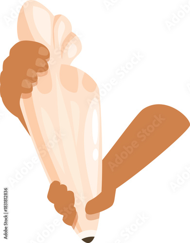 Close up of hands squeezing a piping bag, creating beautiful swirls of icing for cake decoration