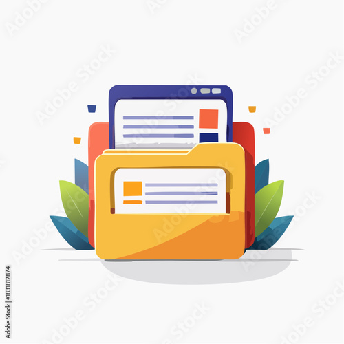 Efficient digital file organization and data management concept with an open folder containing various documents, symbolizing seamless information accessibility