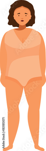 Illustration of a curvy woman confidently wearing a one piece swimsuit, promoting body positivity, self acceptance, and diversity in beauty standards