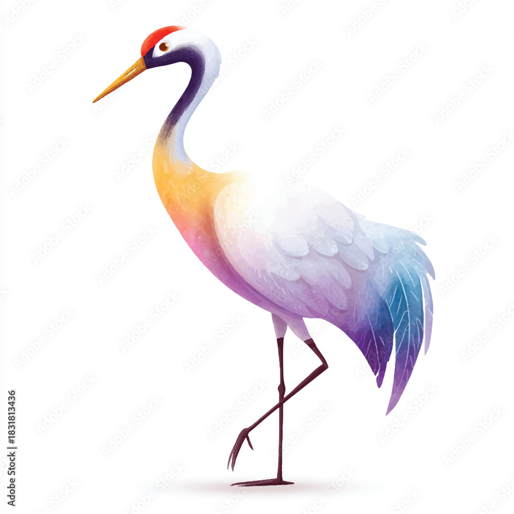 Fototapeta premium Elegant Watercolor Crane Bird Illustration Isolated