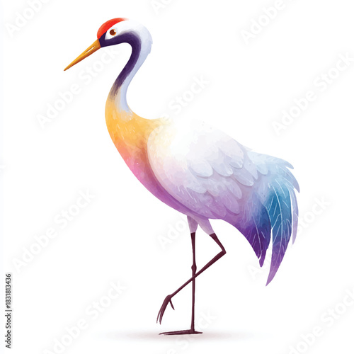 Elegant Watercolor Crane Bird Illustration Isolated