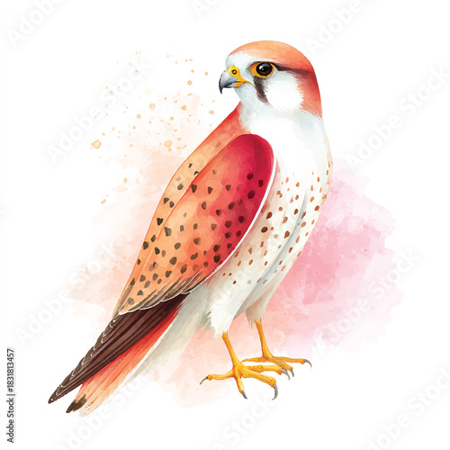Elegant Watercolor Falcon Bird Illustration. Artistic Wildlife Art.