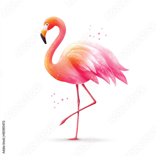 Exotic Pink Flamingo Watercolor Illustration, Tropical Bird Art