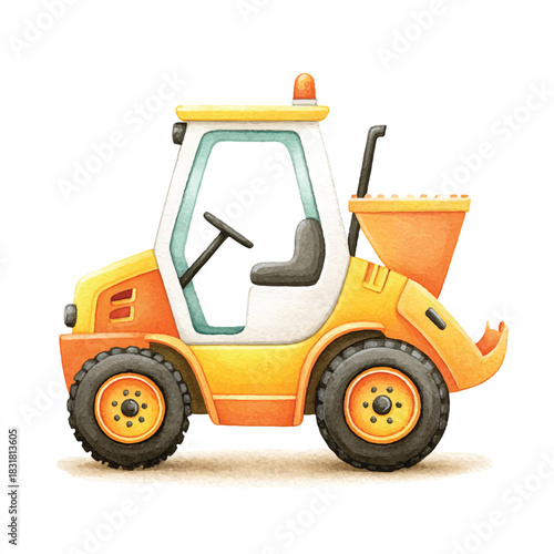 Kids Construction Vehicle Watercolor Art Isolated