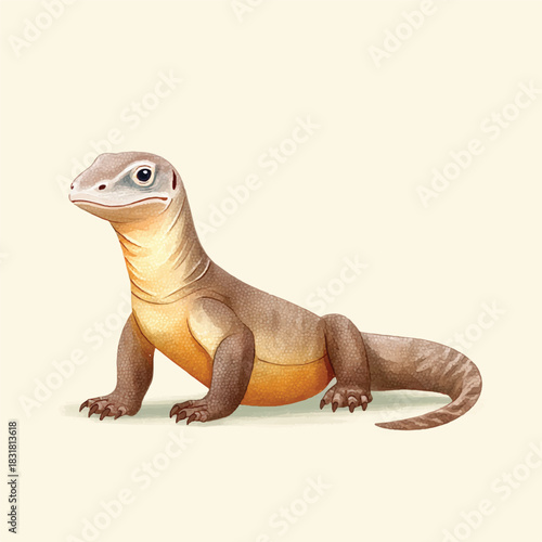 Komodo Dragon Illustration. Detailed Monitor Lizard Digital Art