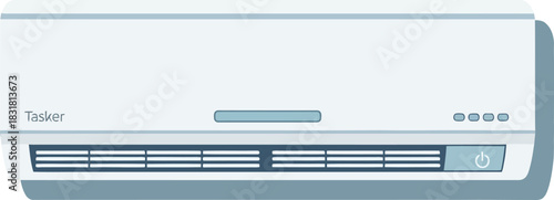 A wall mounted air conditioner unit shown against a muted blue background