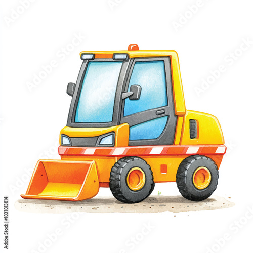 Cute Yellow Construction Loader Watercolor Illustration