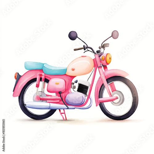 Pink Watercolor Vintage Motorcycle Illustration