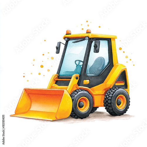 Cute Yellow Skid Steer Loader Watercolor Illustration