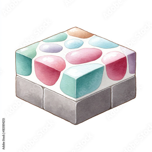 Decorative Paving Stone Watercolor with Colorful Pebbles