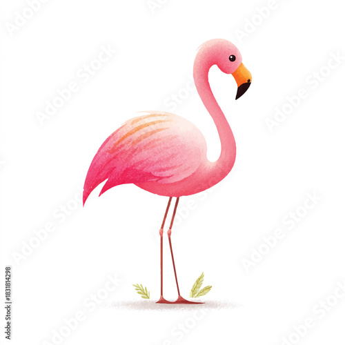 Elegant Pink Flamingo Watercolor Illustration Standing Gracefully