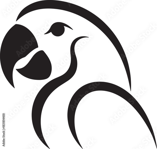 Vector illustration of an  parrot  and whale in black and white style