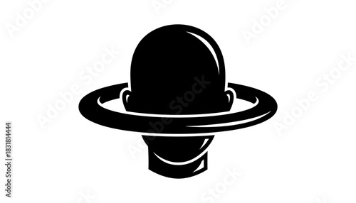 Surreal silhouette of person with planet ring head in abstract style