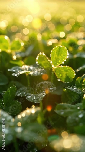 Wallpaper Mural Dew-covered clover leaves in sunlight Torontodigital.ca