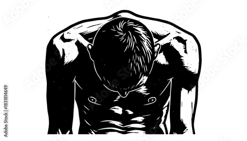 Monochrome figure art: contemplative male silhouette in bold black and white
