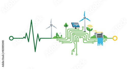 Green energy heartbeat connecting nature and technology for a sustainable future, Generative AI.