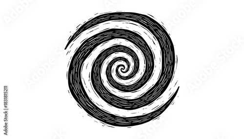 Hand drawn spiral pattern with black and white whirlwind effect