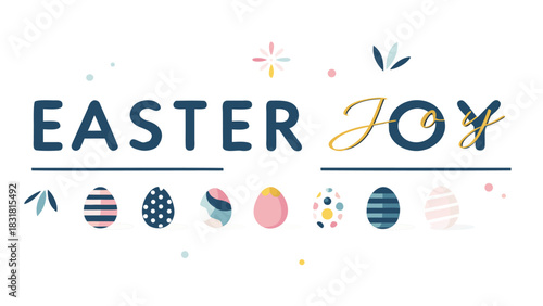Happy easter joy with colorful decorated eggs and festive floral elements on a white background celebrating springtime and renewal