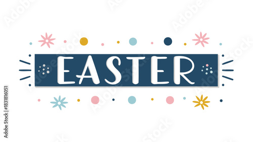 Charming easter greeting with pastel colored dots and flowers on a white background perfect for spring celebrations and holiday designs