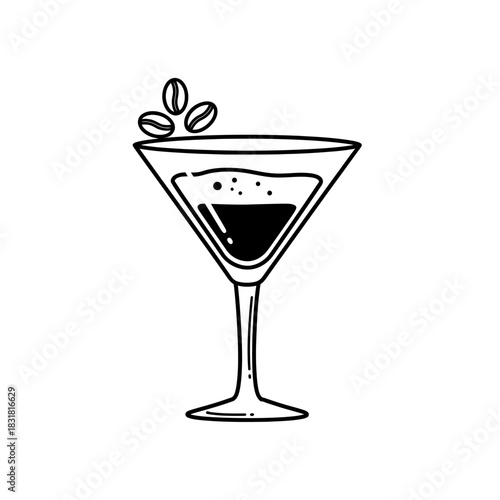 Espresso martini cocktail in minimalist style with coffee beans  