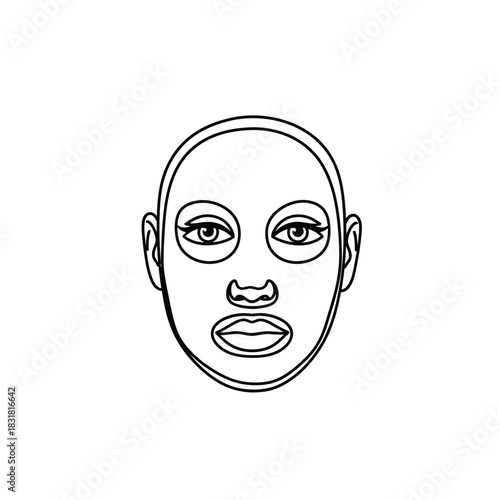 Line drawing of a face with a clay mask on the skin  