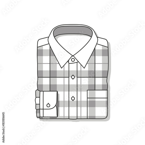 Folded flannel shirt with checked pattern on white background  