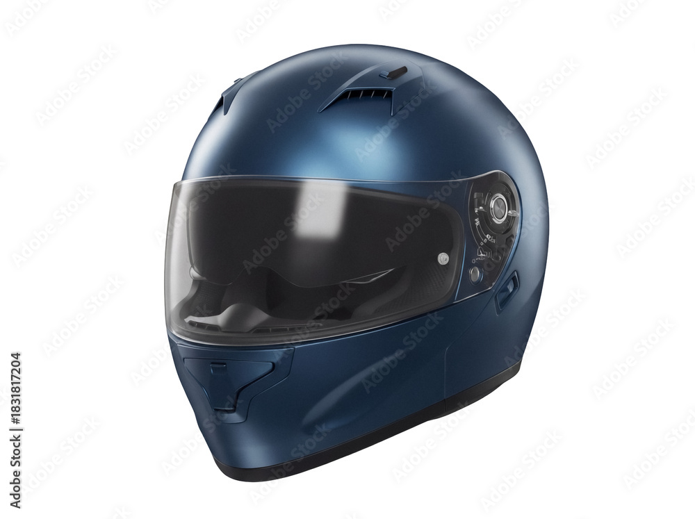 Fototapeta premium Blue motorcycle helmet isolated PNG on transparent background, protective headgear for riders and racing enthusiasts, safety equipment