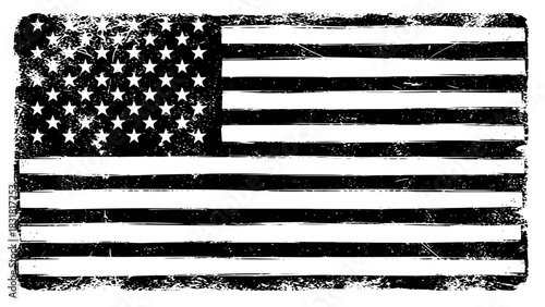 Vintage USA flag vector, distressed line-art texture, monochrome, isolated, perfect for retro badges, labels and t-shirt designs