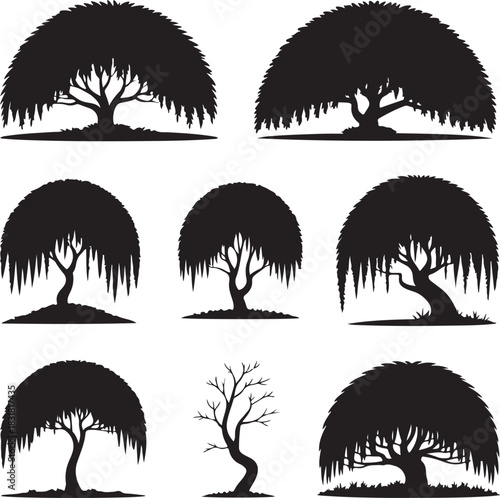 Collection of Willow Tree Silhouette Vectors for Landscape Design and Illustrations
