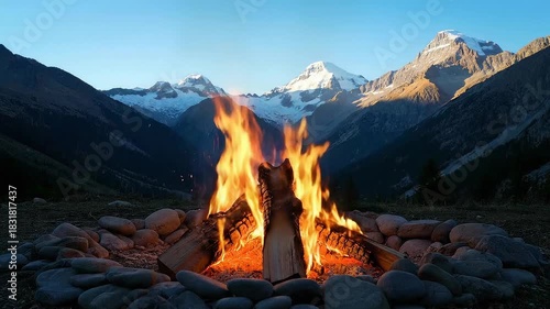 Wallpaper Mural Campfire Flames Burning Brightly in Mountainous Wilderness Scenery. Torontodigital.ca