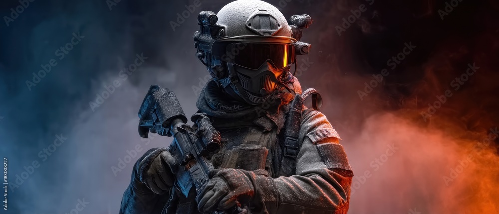 Fototapeta premium Soldier in tactical gear with a weapon