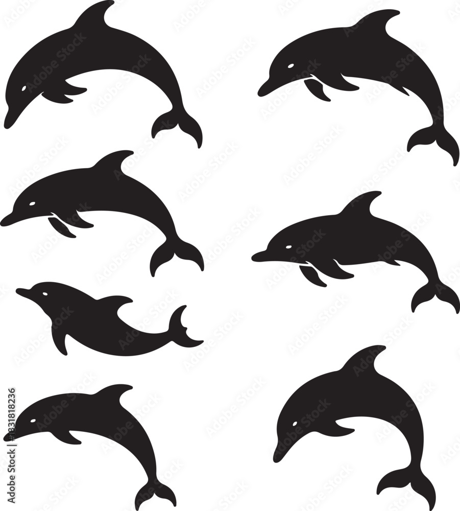 Naklejka premium Dolphin Silhouettes Swimming Together a Dynamic and Playful Ocean Scene