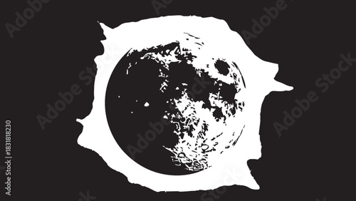 Monochrome Moon illustration half illuminated on dark background vector art