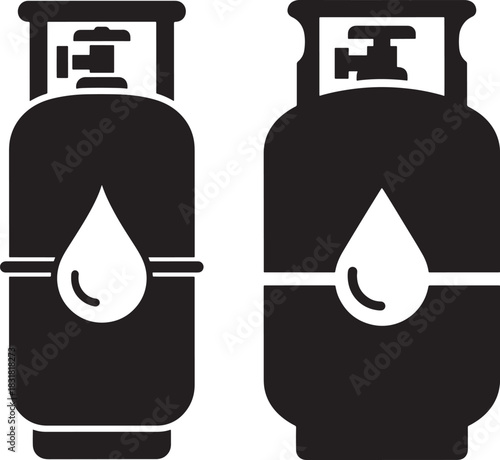 Two gas cylinders with water drop silhouette