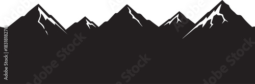 Mountain Range Vector Illustration with Snow Capped Peaks in Black and White