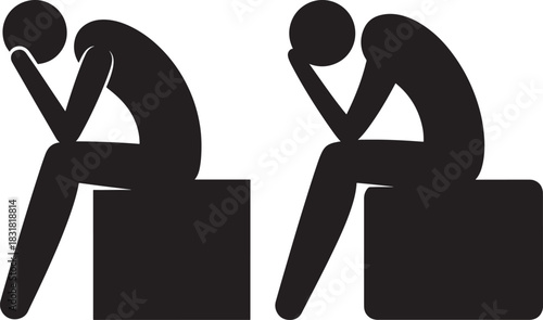 Two figures in silhouette sitting in thought