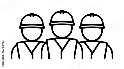 Three construction workers or group engineers line icon. Team of industrial workers in hard hat labor or construction concept. Vector illustration