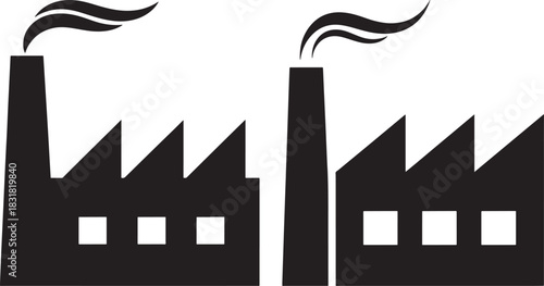 Two industrial factory silhouettes with smoke