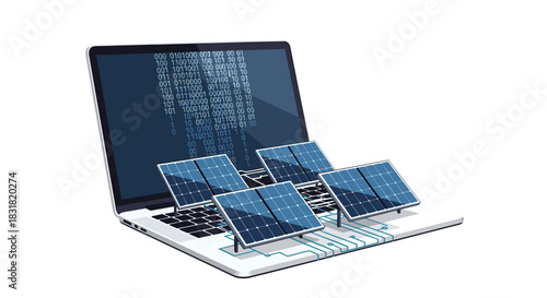 Laptop Powered by Solar Panels for Sustainable Computing, Generative AI.