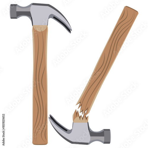old and broken hammer vector drawing.