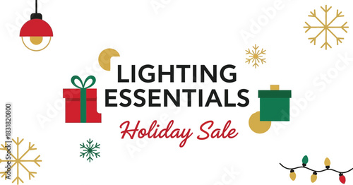 Holiday lighting essentials sale isolated on white background with decorations
